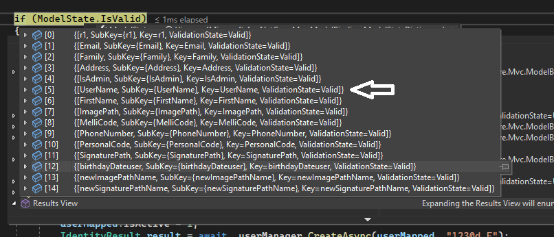 بررسی پارامترهای Model.IsValid