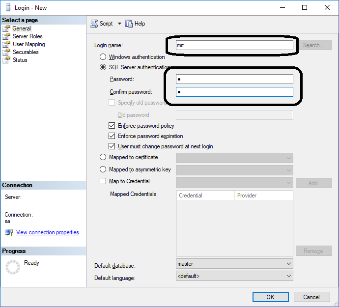 ساخت اکانت جدید در sql server