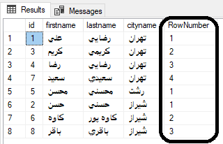 نحوه شمارش ردیف ها توسط row_number