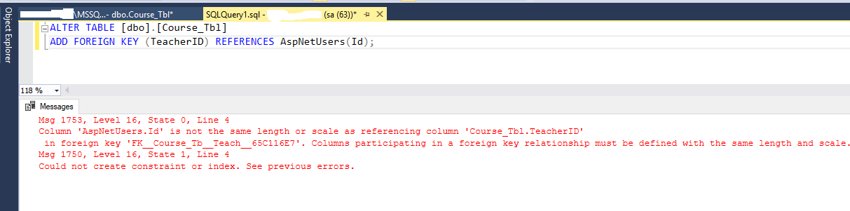 Column is not the same length or scale as referencing column