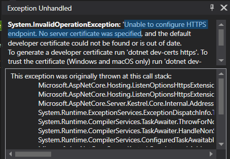 unable to configure https endpoints