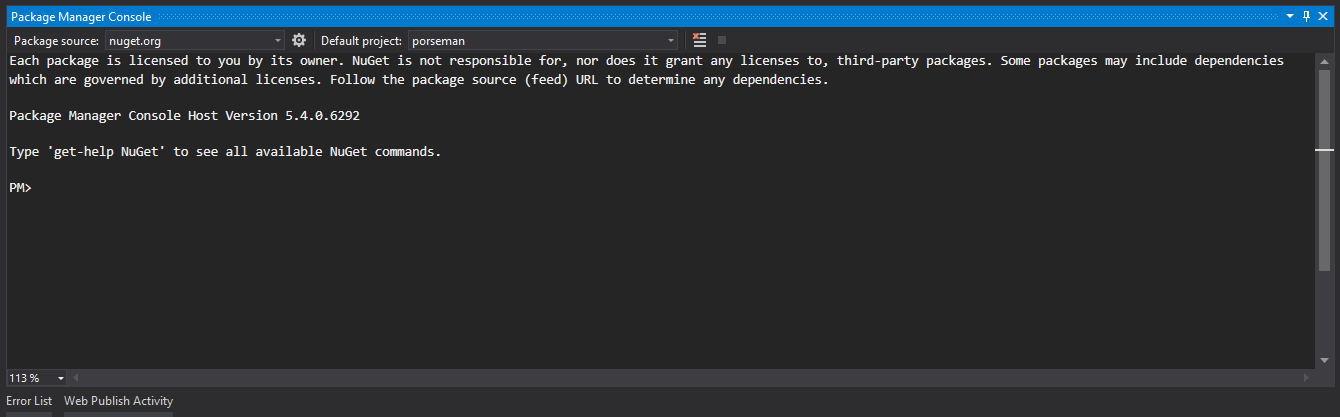 power shell in visual studio