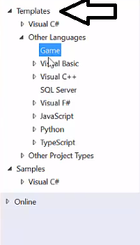 template menu in visual studio 2017