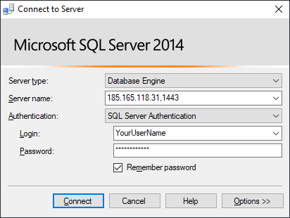 اتصال به دیتابیس هاست در sql server