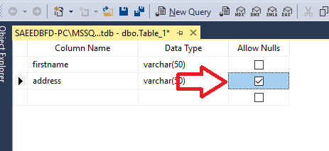 ایجاد ستون به صورت null در sql server