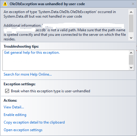خطای is not a valid path موقع ارتباط با دیتابیس اکسس