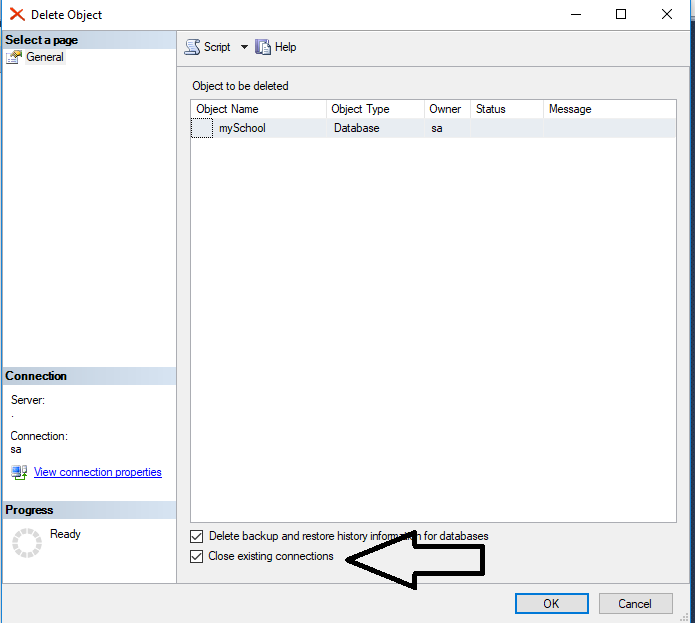 حذف دیتابیس از sql server