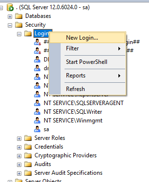 ساخت یوزر جدید در sql server
